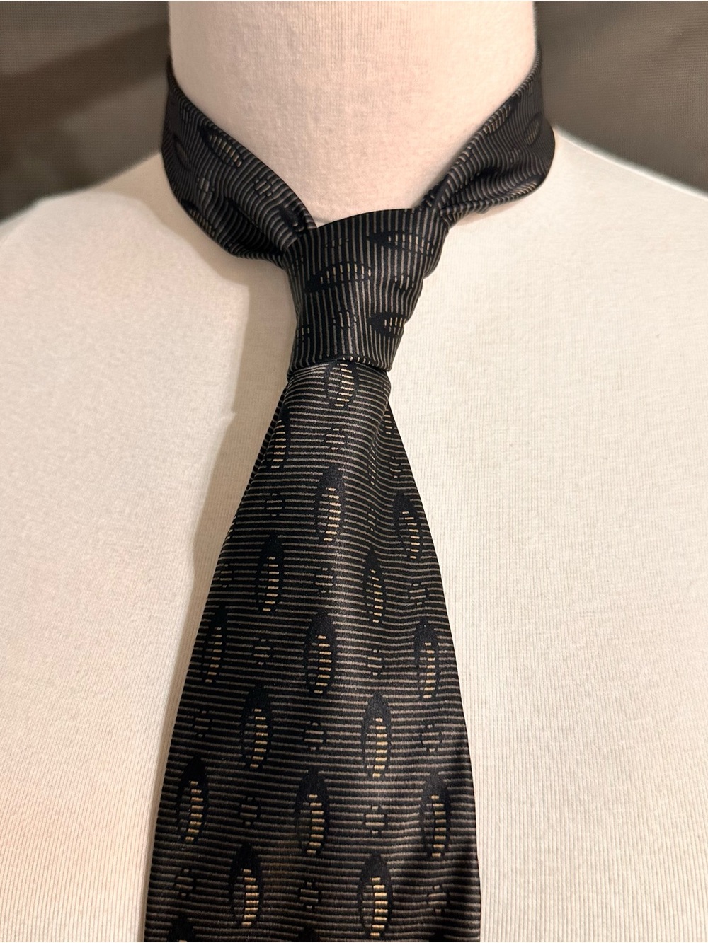 J Ferrar Vintage Silk Tie Men's Gray Geometrics Office Elegant Necktie Classic